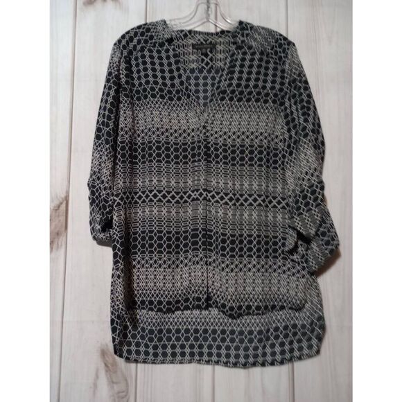 Banana Republic Shirt Ladies Extra Small Black White 3/4 Sleeve READ MEASUREMENT - Picture 1 of 9